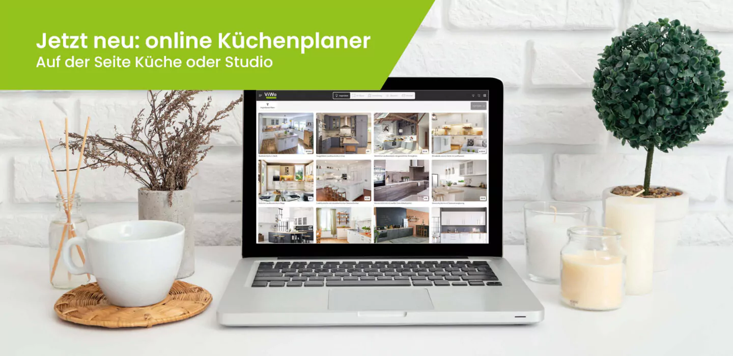 ViWa Küchenplaner -digitale Küchenplanung online am Laptop mit verschiedenen Küchenideen